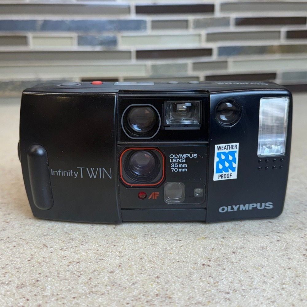 VTG Olympus Infinity Twin Weatherproof 35mm Film Camera Dual Lens Tested WORKS